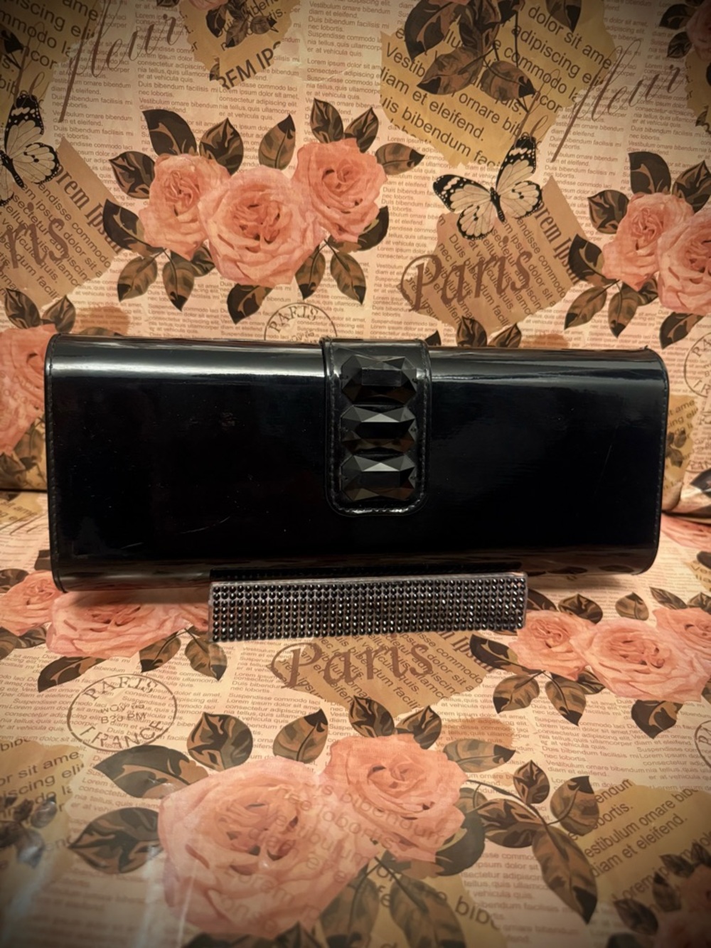 Lancôme Vintage EUC Patent Clutch with Faceted Accent